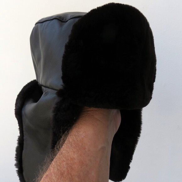 WINTER GIVE AWAY SALE! Jet Black Luxury Beaver Fur Jockey Trapper Hat, New - Picture 9 of 10